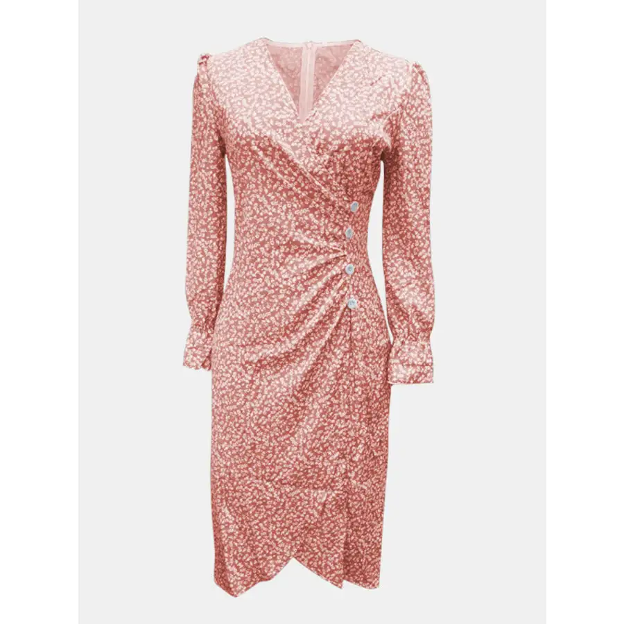 Full Size Surplice Long Sleeve Midi Dress