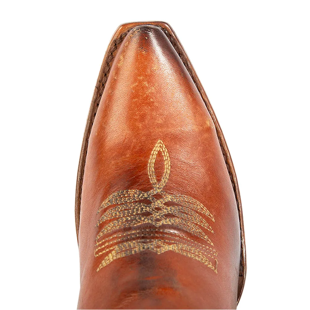 Modern Faux-Leather Distressed Embroidered Zip-Up Western Boots
