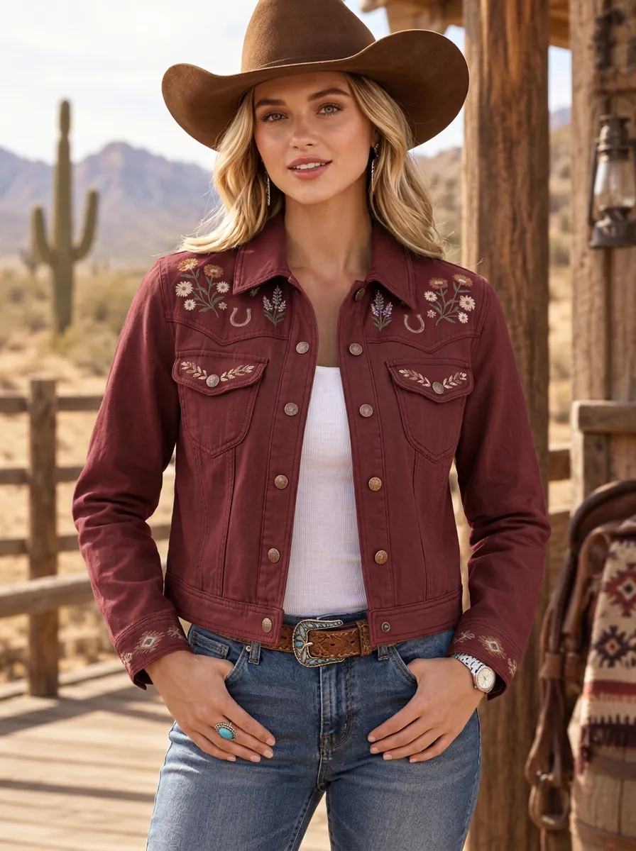 Women's Western Horseshoe Horse Floral Embroidered Jacket