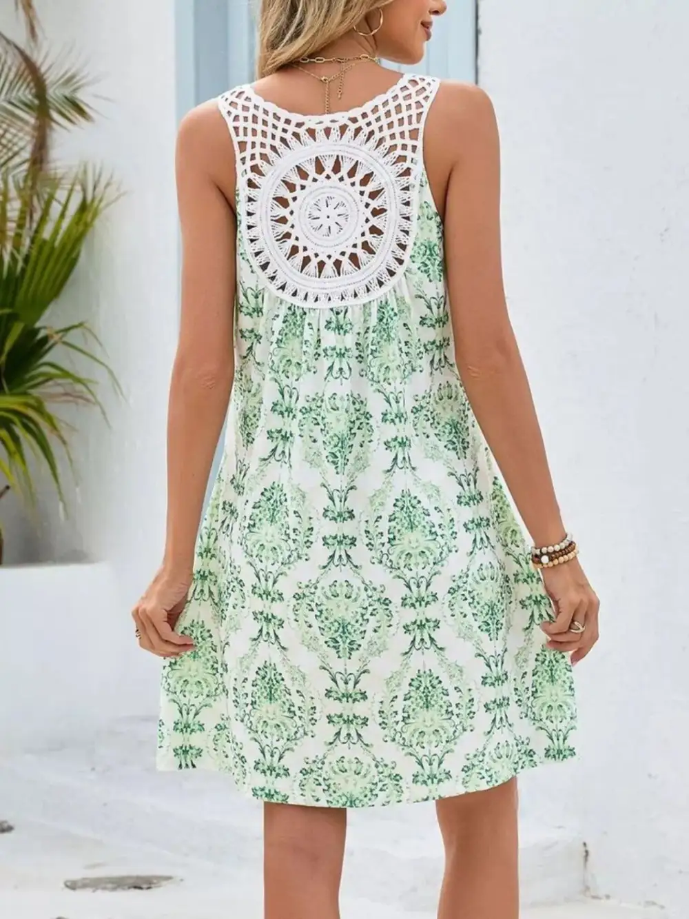 Floral Printed Crochet Mini Dress