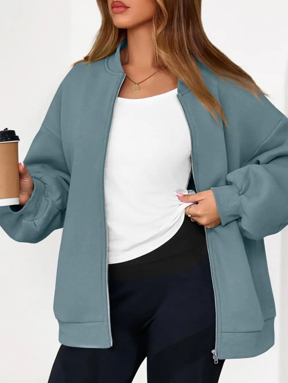 Textured Detail Zip-Up Sweatshirt Jacket