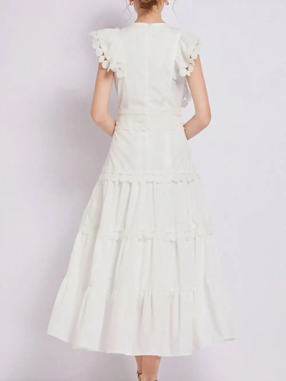 Embroidered Ruffle Tiered Dress Casual