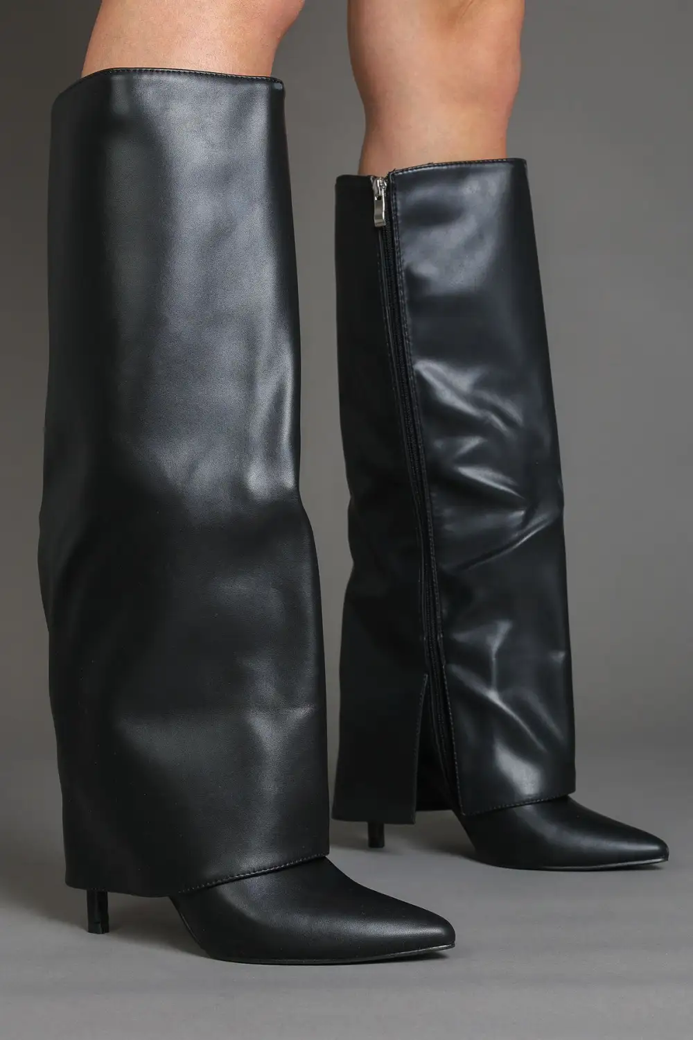 Classic Stiletto Slouch Fold-Over Pointed Toe Knee High Boots