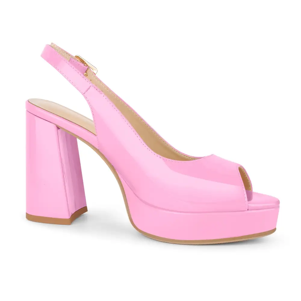 Patent Finish Peep Toe Platform Chunky Heel Slingback Pumps