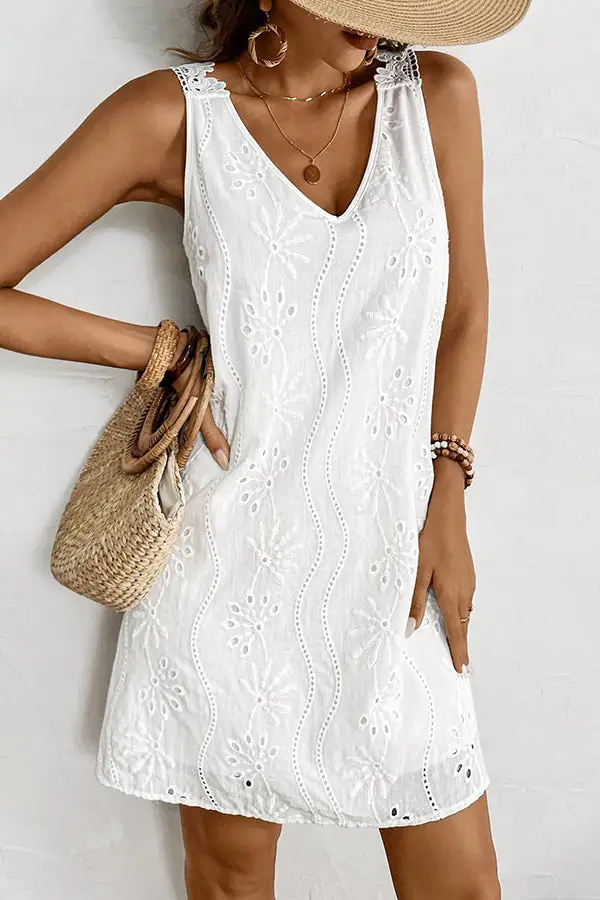 Patchwork V Neck Solid Mini Dress