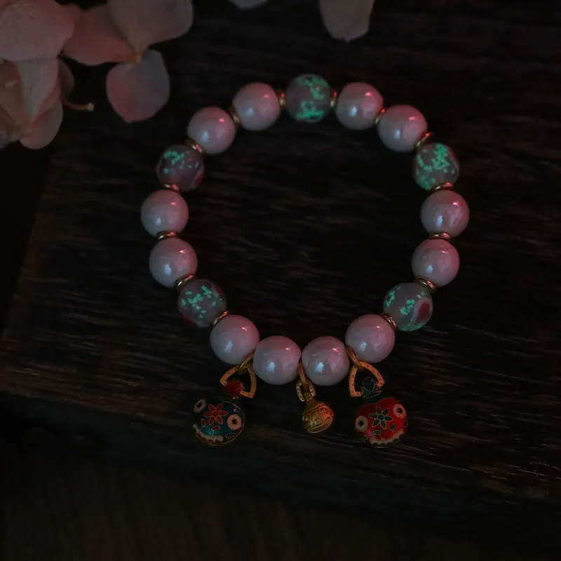 Swallowing Beast Family Charm Liuli Glass Porcelain Bracelet