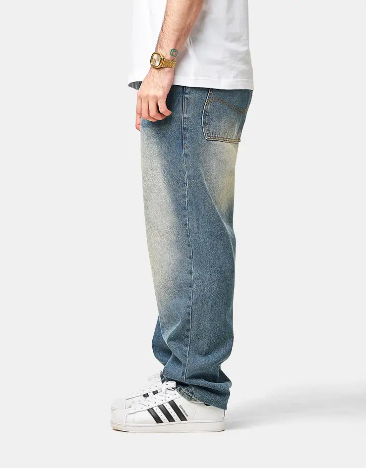 Men's Sandblasted Relaxed Stretch Denim Jeans