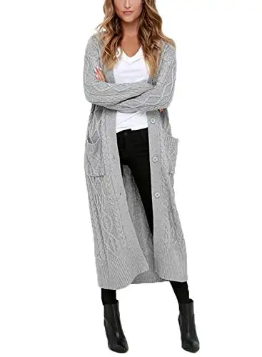 Womens Solid Casual Cozy Knit Open Front Long Cardigan Sweater
