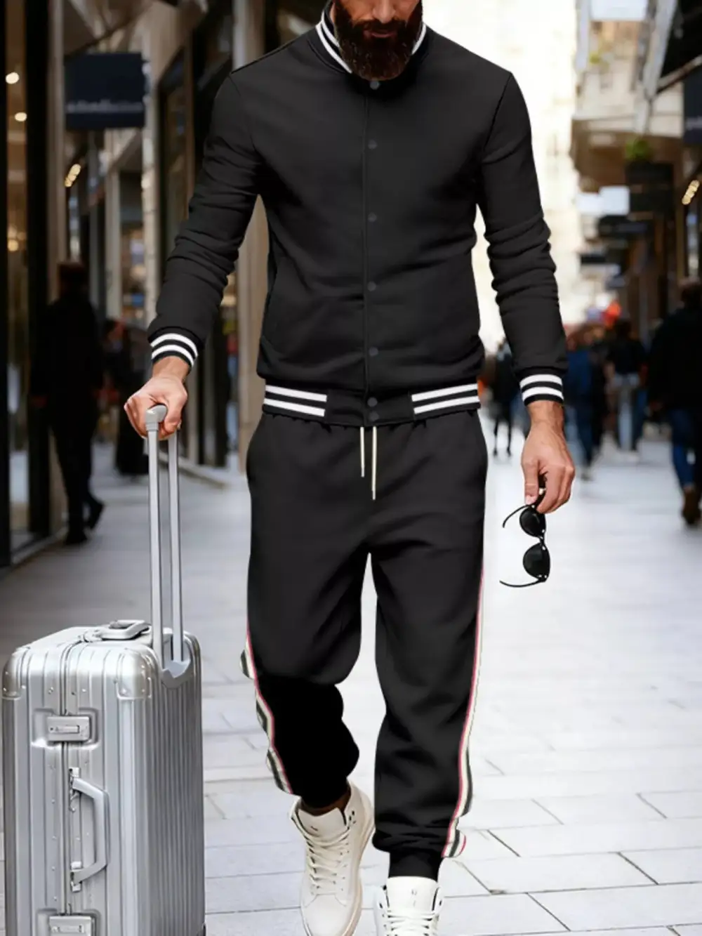 Men's Full Size Striped Snap Down Top and Pants Set