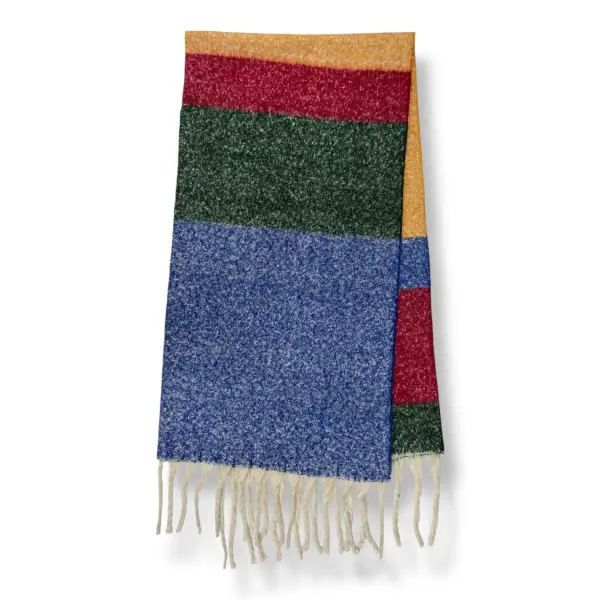 Fluffy Block Tasseled Scarf