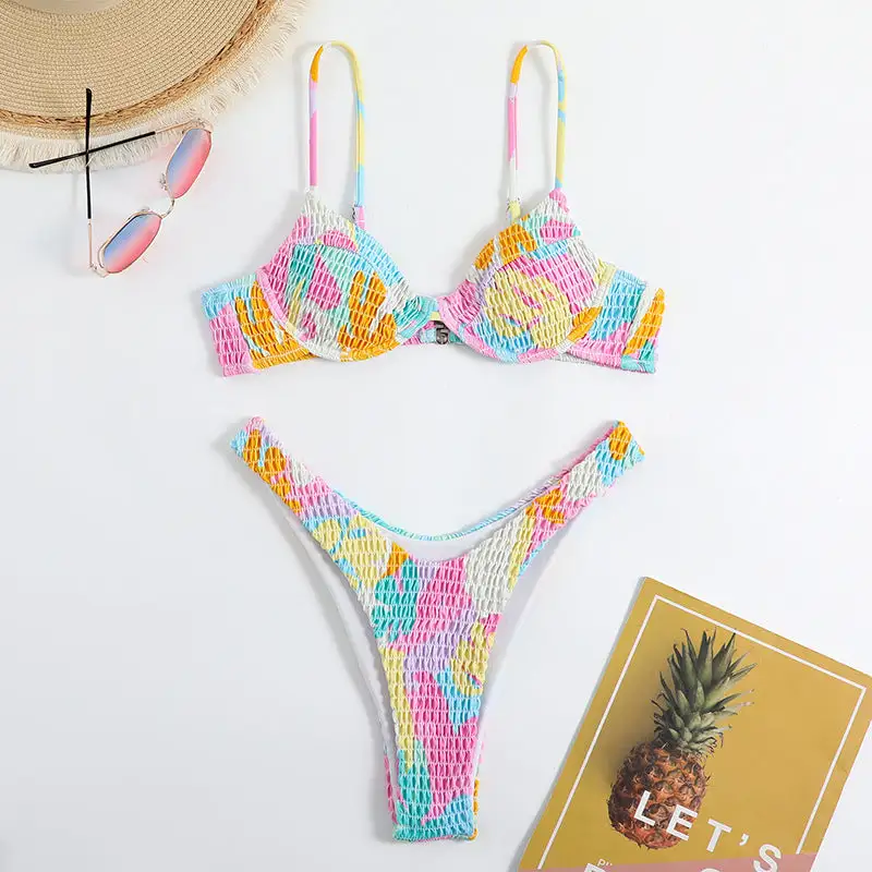 Abstract Floral Print Coordinated Bikini Swim Set
