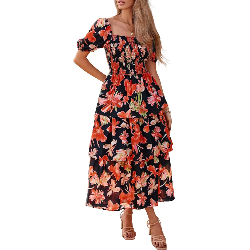 Women's Square Neck Smocked Dress