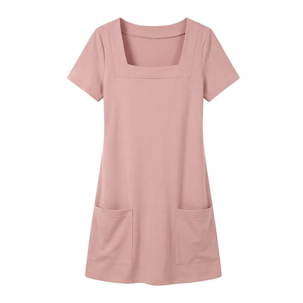 Square Neck Pocket Jersey Mini Dress