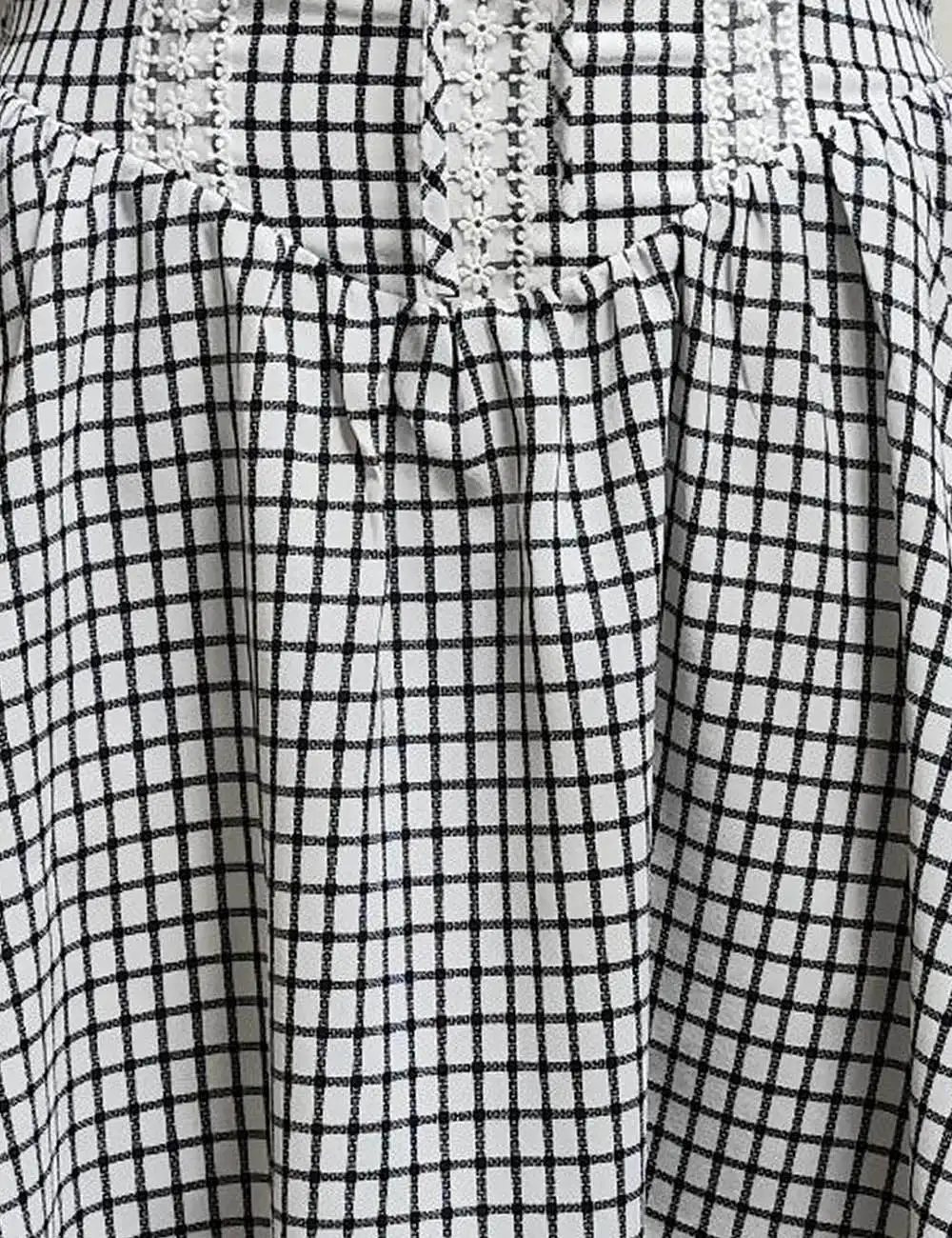 Romantic Checked Lace Trim Square Neck Mini Dress