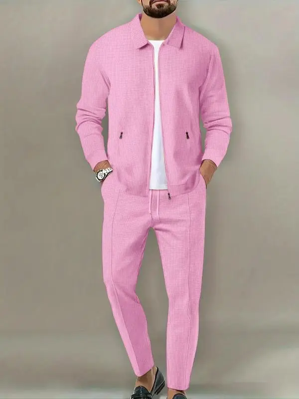 Men's Plain Zip Up Jacket & Drawstring Waist Pants Tracksuit Set, Men's Sportswear for Gym Workout Running, Casual Gym Wear, Tracksuit Outfit, Athletic Tracksuit, Casual Activewear, Gym Clothes Set, Athleisure Wear Set