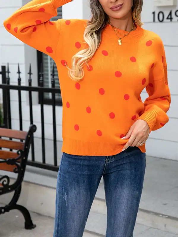 Women's Polka-Dot Long-Sleeve Relaxed Sweater