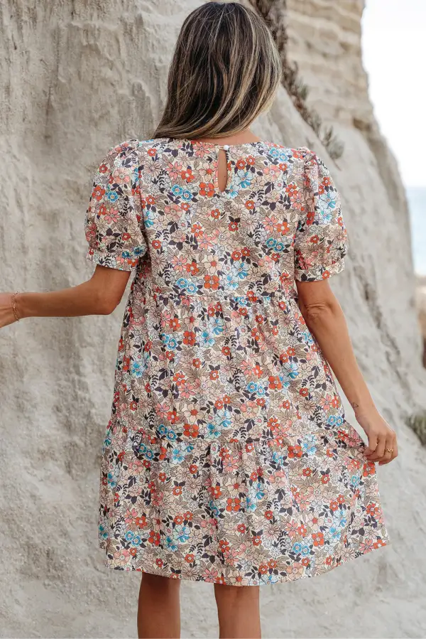 Bohemian Short Puff Sleeve Mini Dress