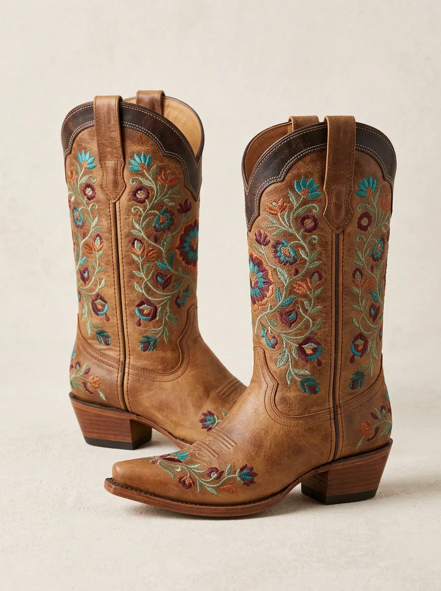 Women's Heritage Inspired Western Cowboy Floral Embroidery Floral Embroidered Cowgirl Boots