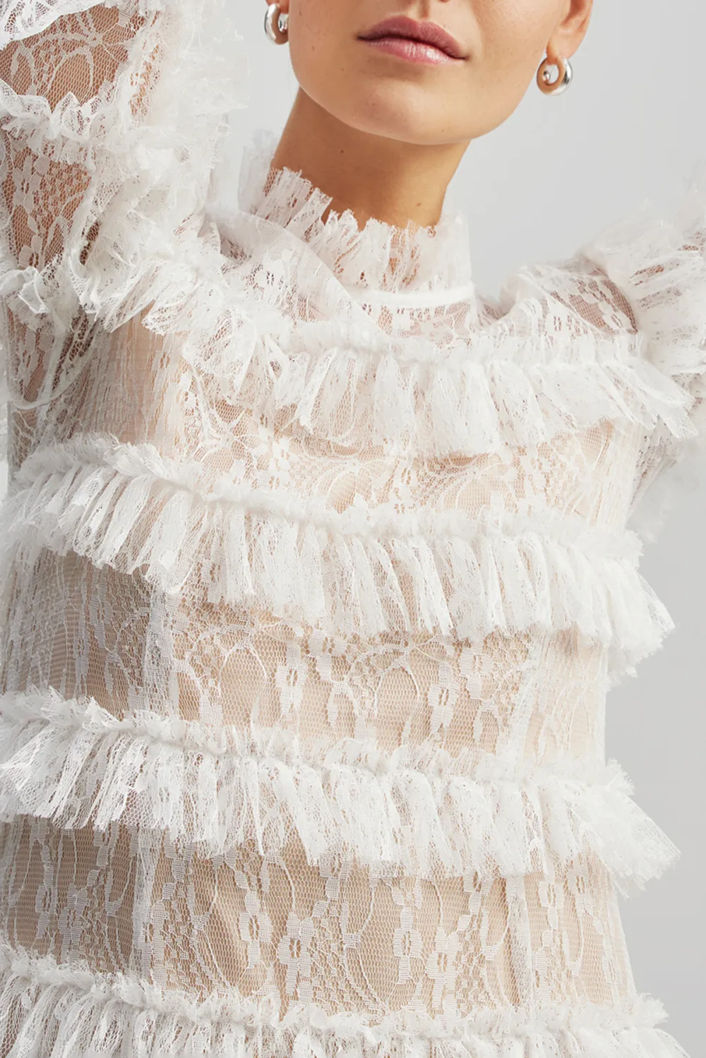 Tiered Ruffled Lace Maxi Dress