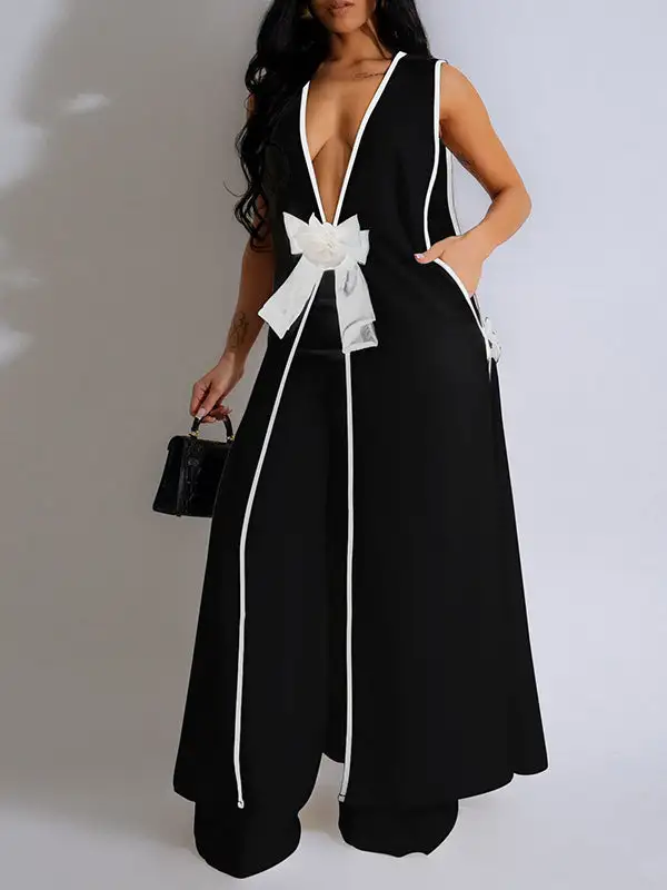 Sleeveless Panel Detail Top And Pants Set