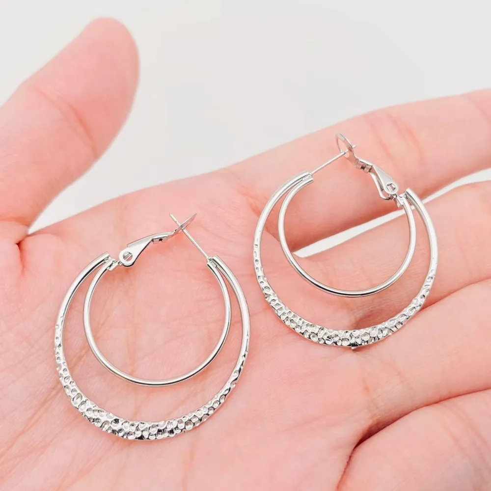 Stainless Steel Double Loop Design Plated Hoop Earrings