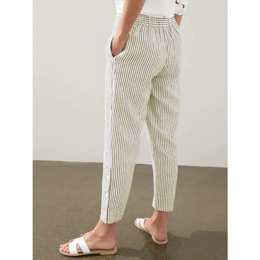 Full Size Striped Side Button Detail Pants Plus Size