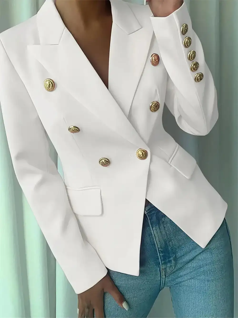 Double-Breasted Lapel-Collar Blazer
