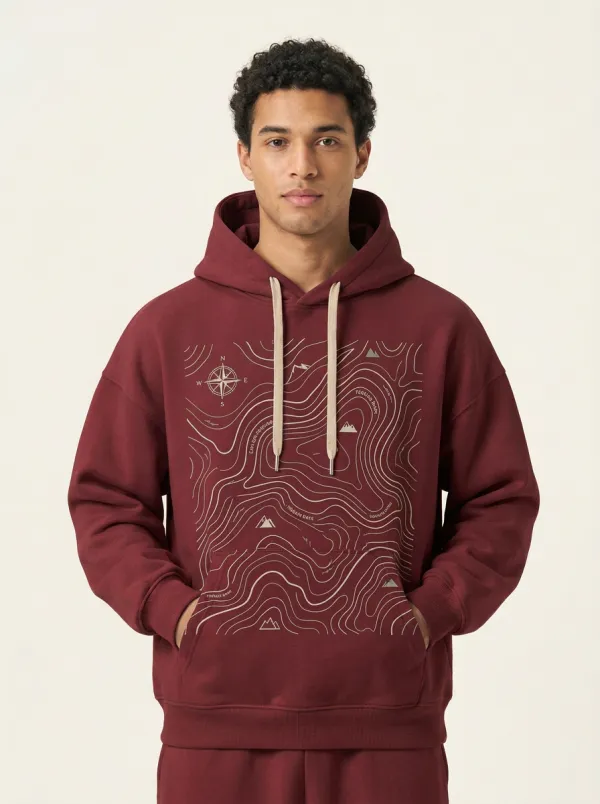Men's Canyon Hiking Outdoor Explorer Topographic Graphic Hoodie