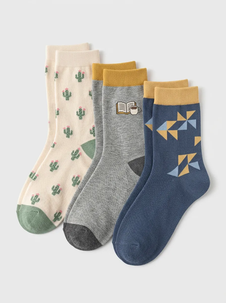 Geometric Women's Three-Pair Crew Socks