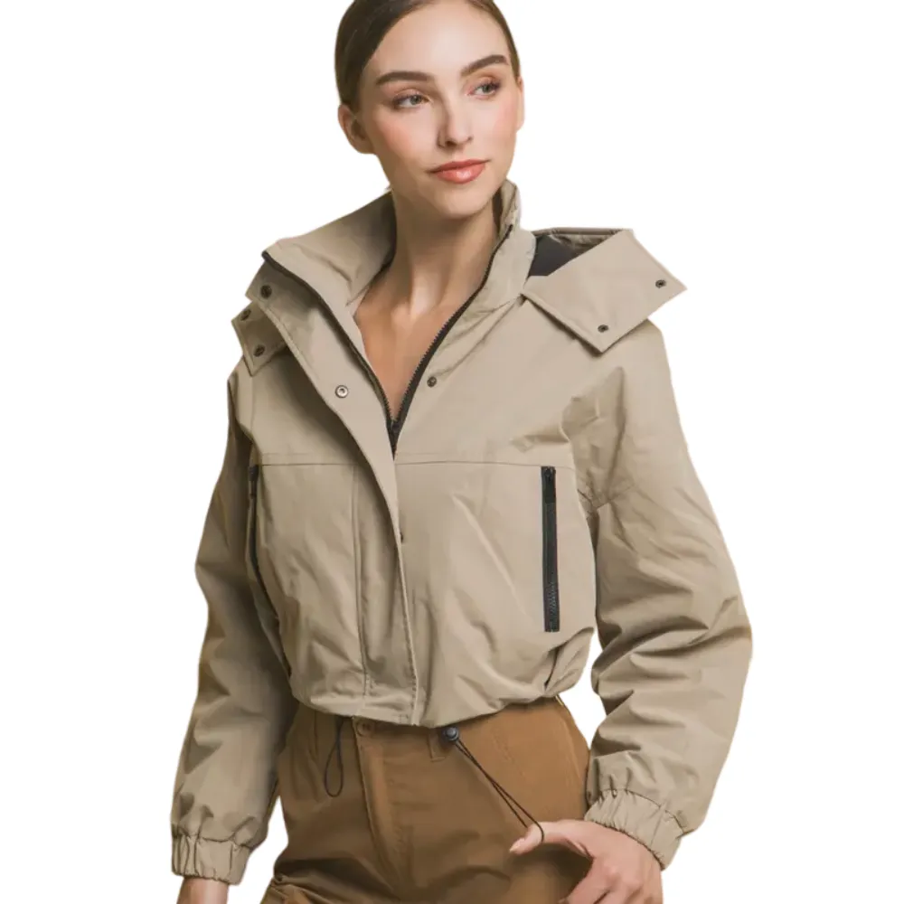 Women's Beige Cropped Utility Jacket  - Stylish & Functional for All Seasons