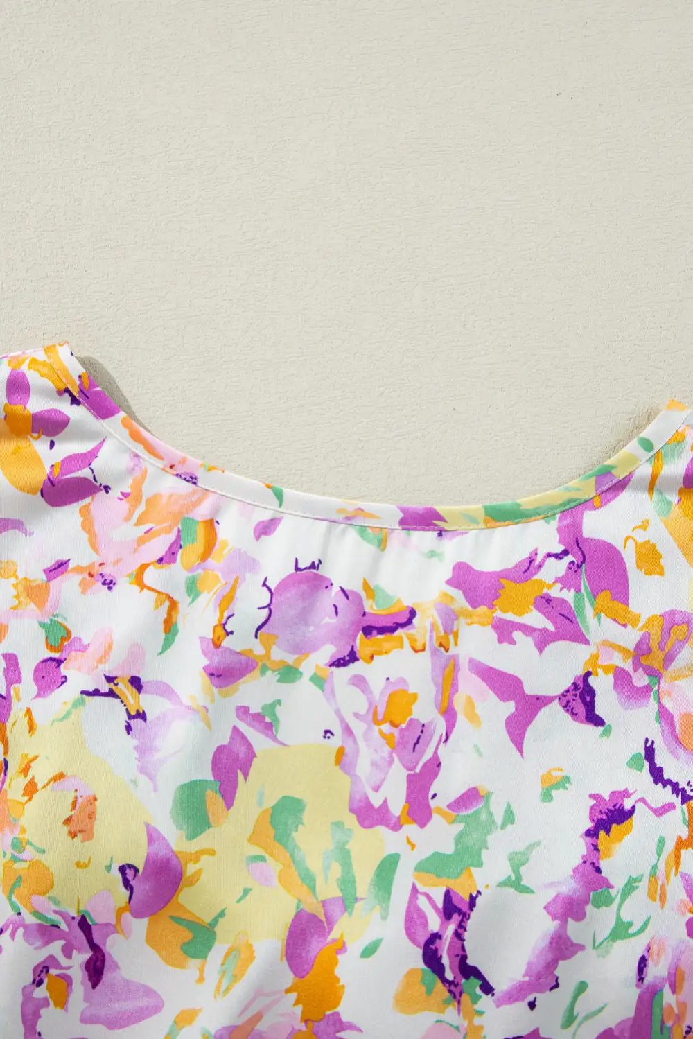 Abstract Print Ruffled Notched Neck Blouse