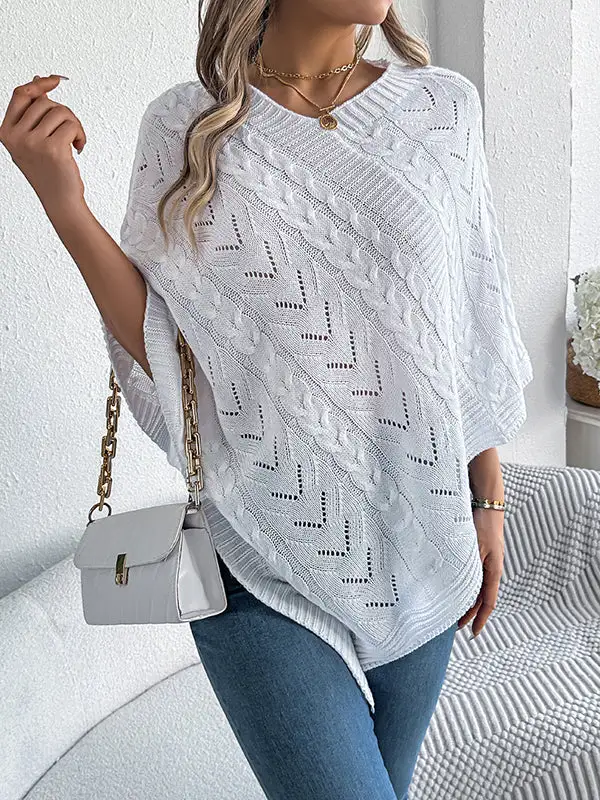 V-Neck Half Sleeve Relaxed Fit Knit Cape
