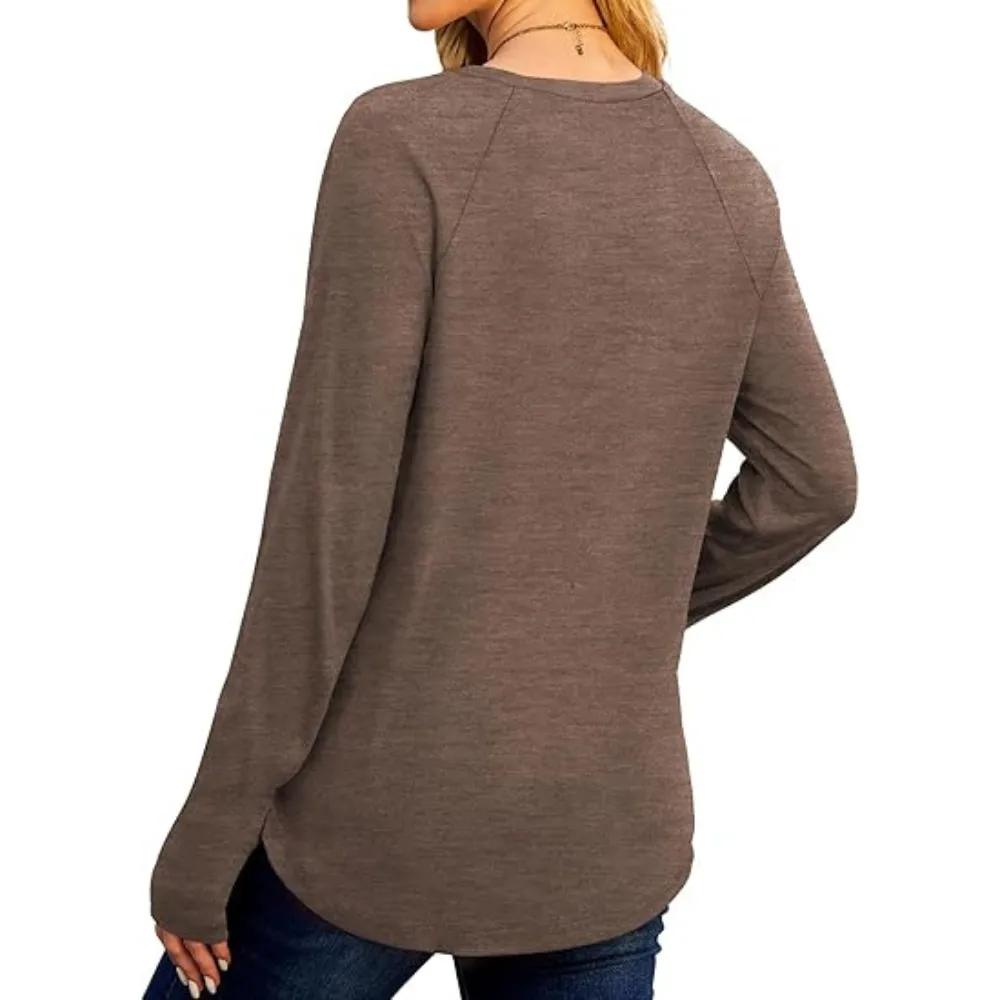 Womens Tunic Tops to Wear with Leggings Long Sleeve Thumb Hole Shirts Crew Neck Curved Hem