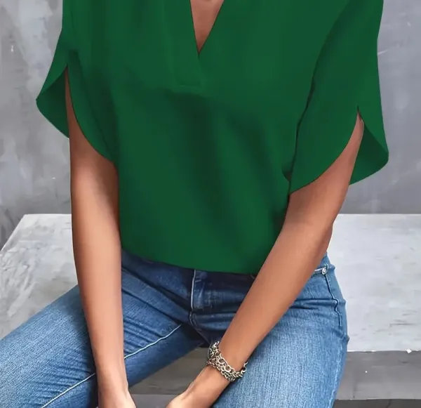 V-Neck Short Sleeve Blouse