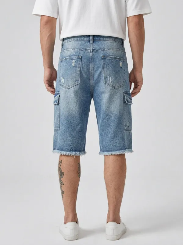 Men's Refined Distressed Raw Hem Street Inspired Distressed Denim Shorts