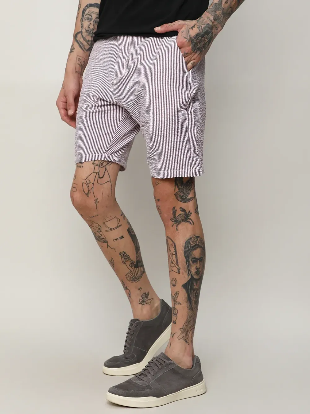 Brown Casual Style Stripe Shorts