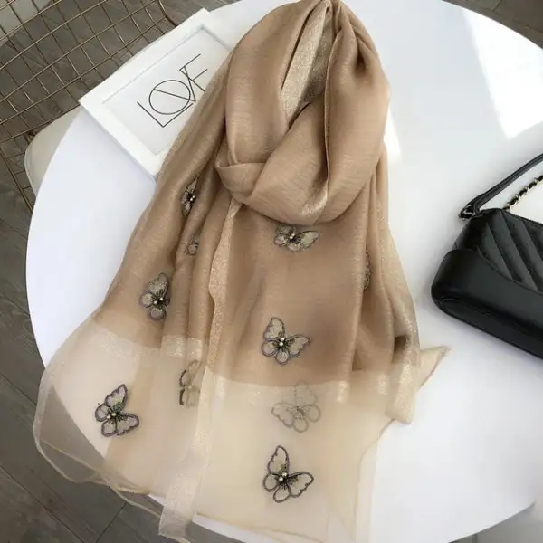 Embroidered Butterfly Silk Scarf