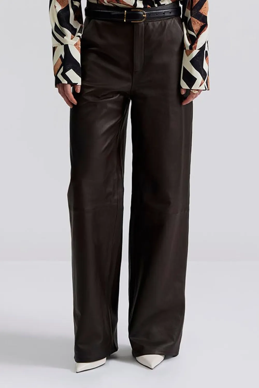 High Rise Wide Leg Leather Trousers
