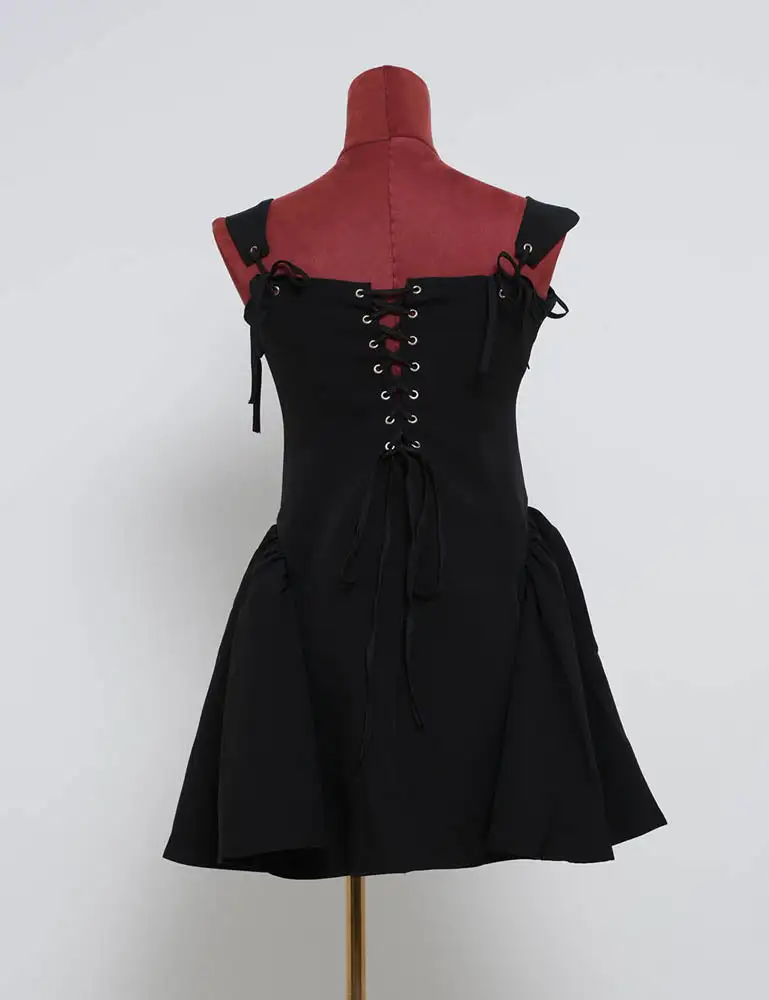 Chic Solid Color Bow Strap Puff Hem Mini Dress