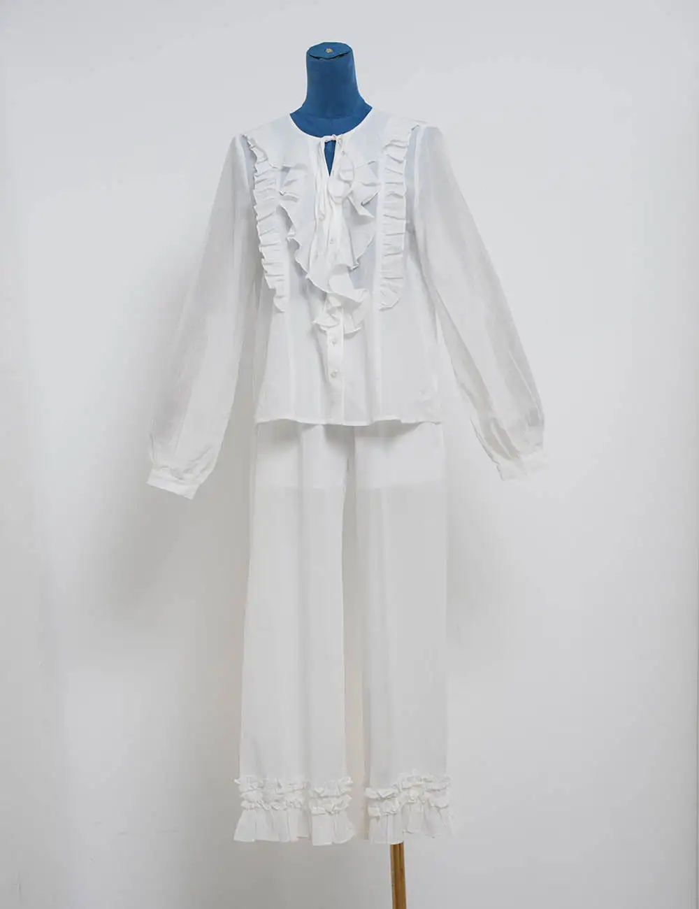 Casual Elastic Waist Ruffle Hem Wide Leg Pants
