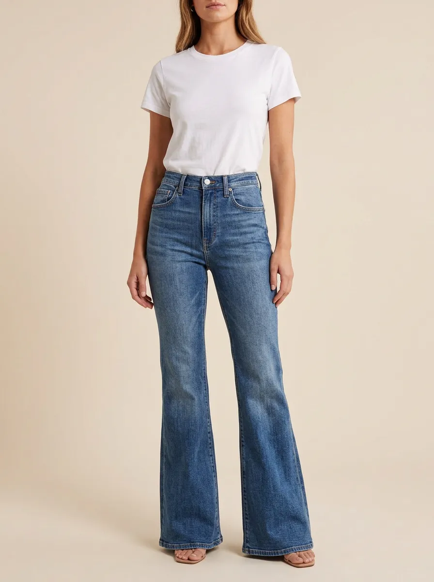 Women's High-Waisted Flare Print Jeans