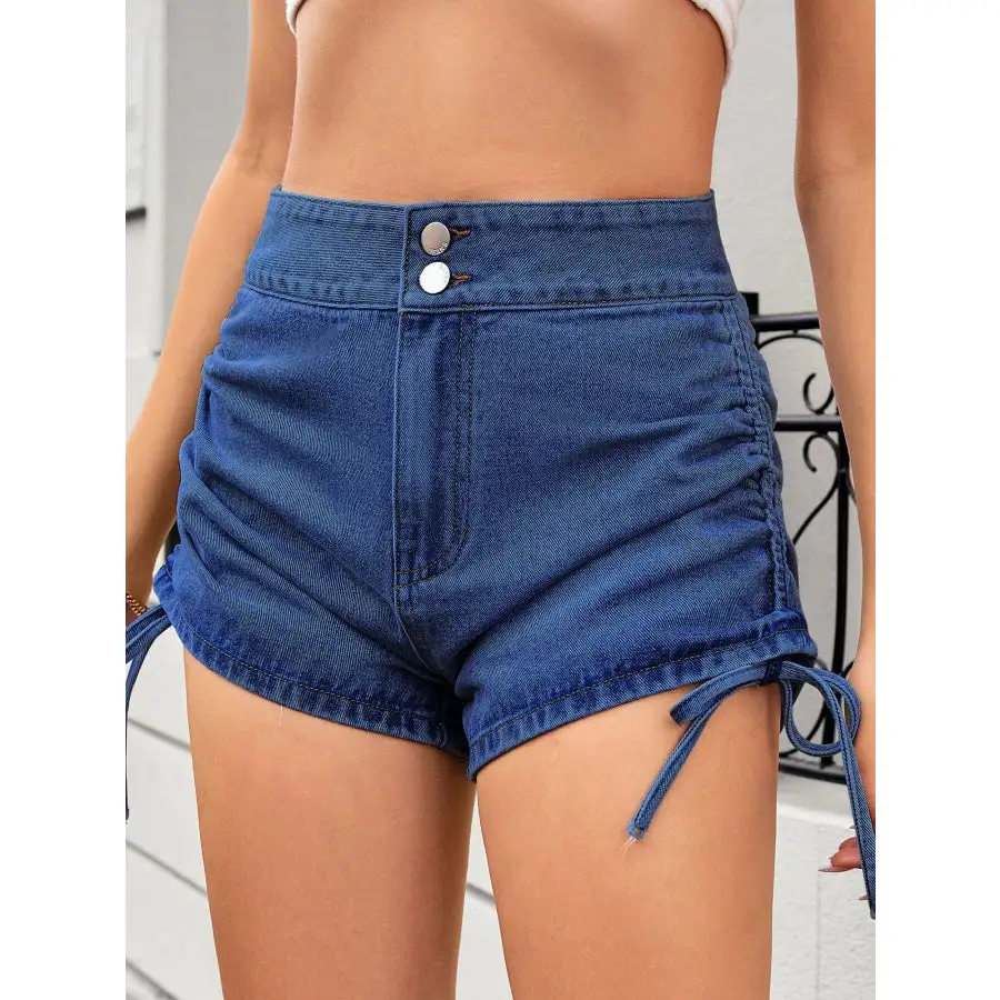 Ruched Side Drawstring Denim Shorts