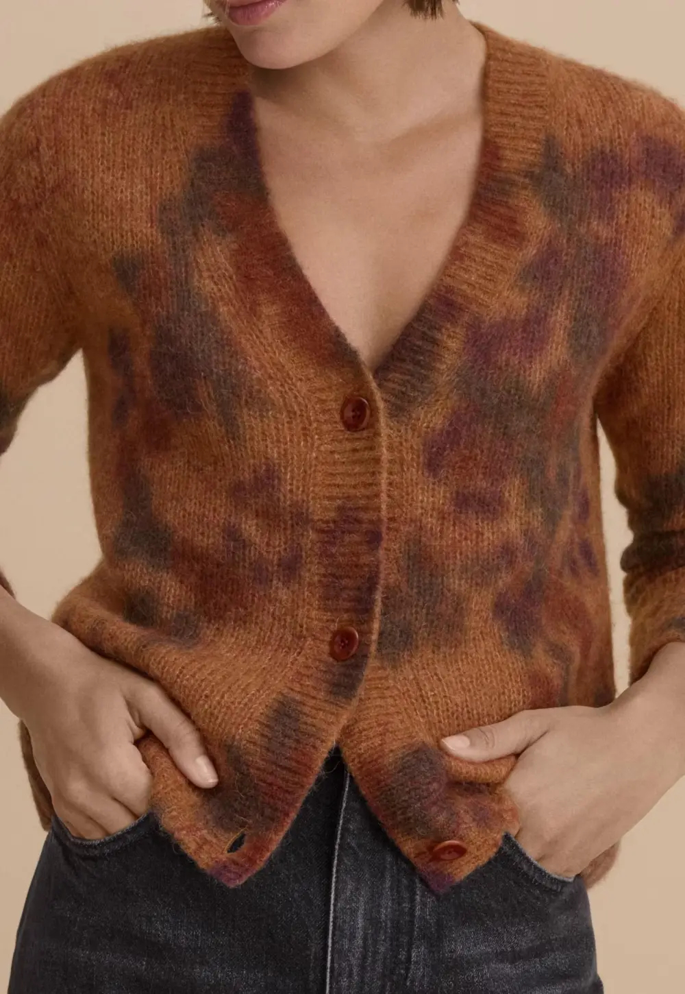 Printed cardigan wool blend