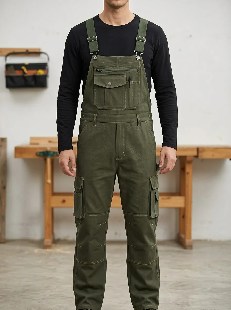 Men's Technical Inspired Multi-Pocket Cargo Bib Work Overalls