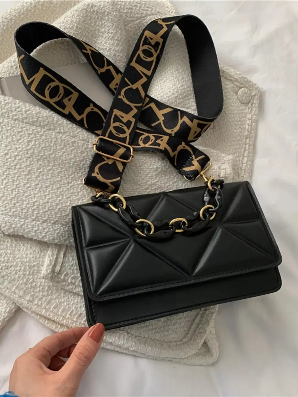 Quilted Adjustable Strap Crossbody Bag