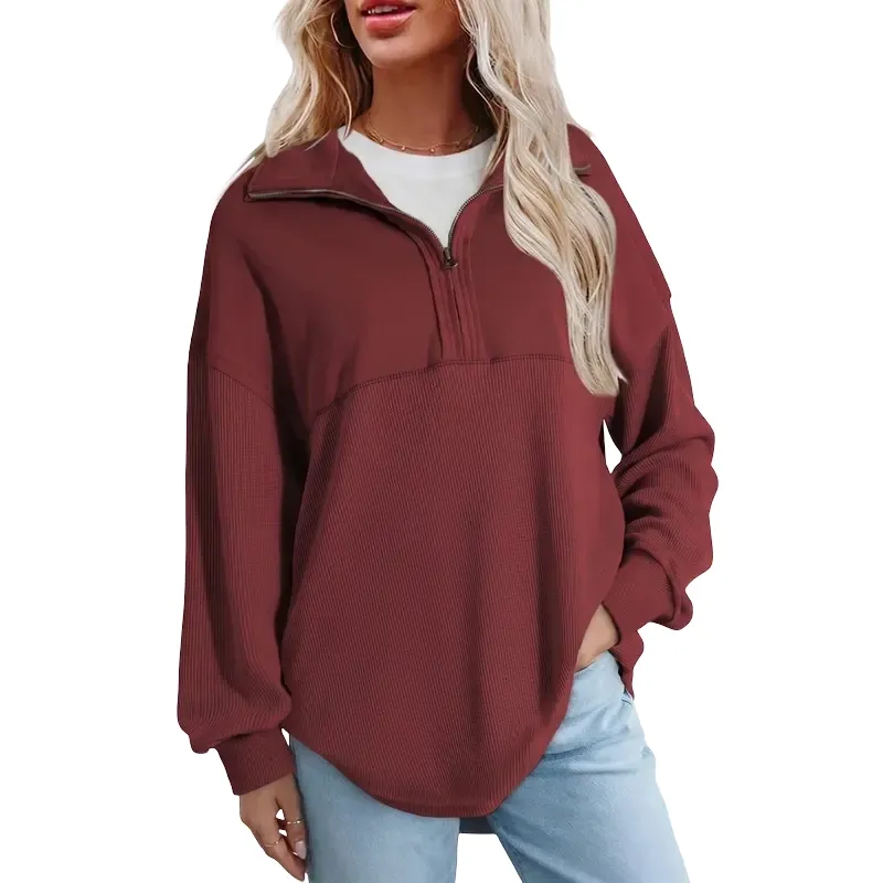 🔥Last Day💥Women's Half-Zip Waffle Knit Sweater🔥8-Pack Only $24