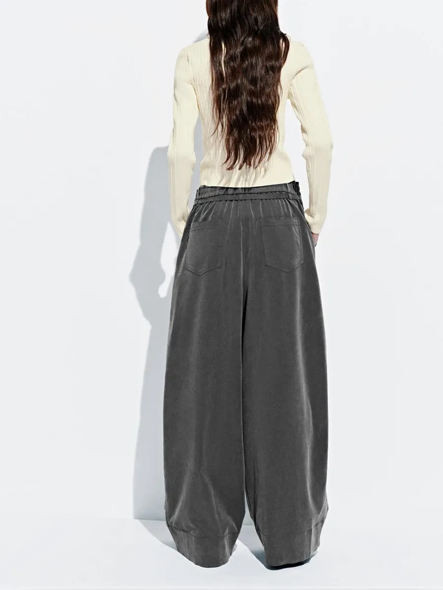 Lady's Dark Grey Drawstring Casual Loose Pants