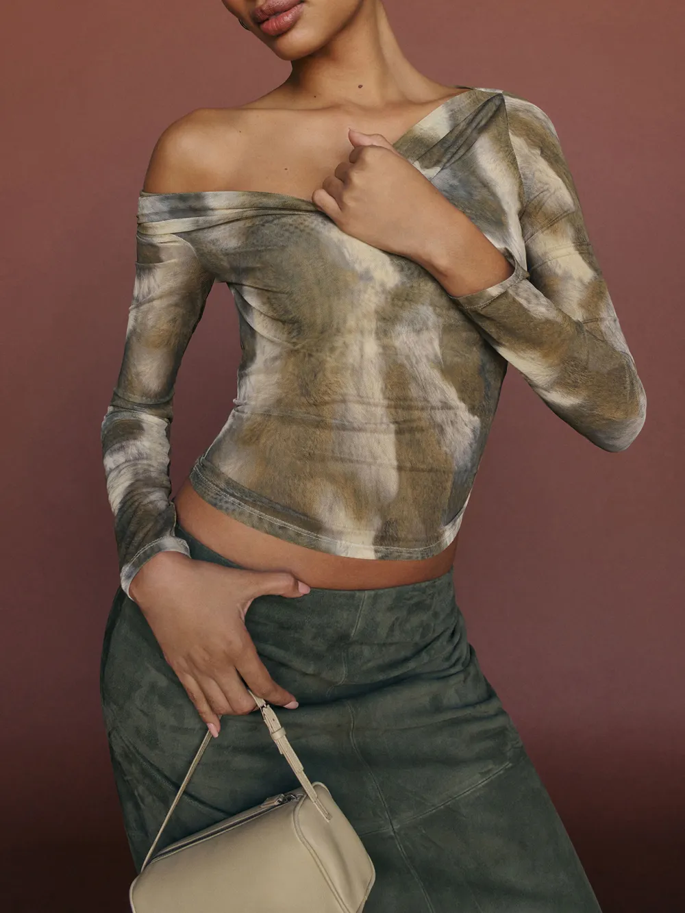 Off Shoulder Long Sleeve Knit Top