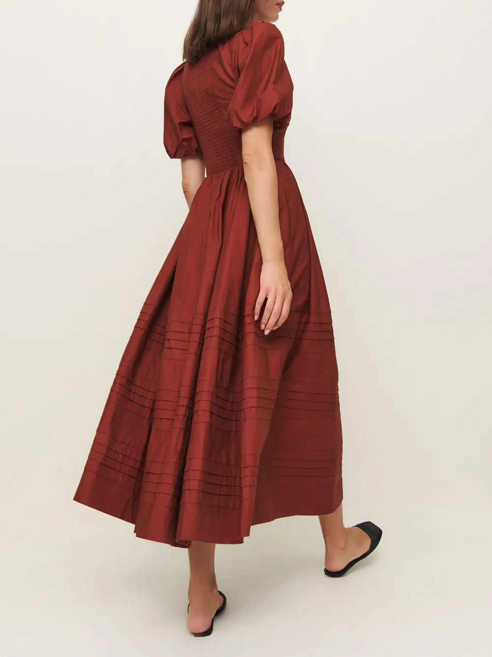 Puff Sleeve Square Neck Midi Dress