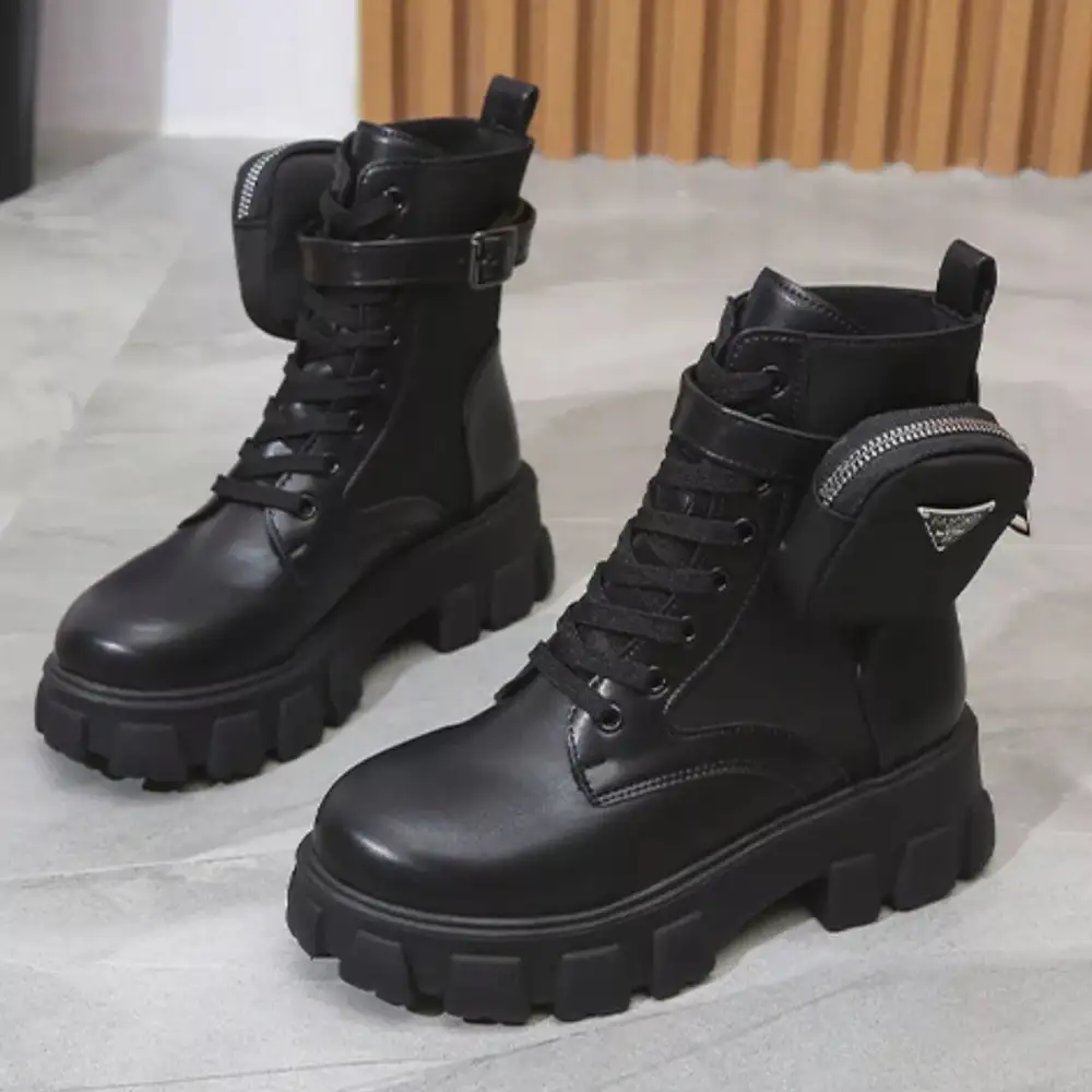 Textured Lace Up Platform Ankle Boots